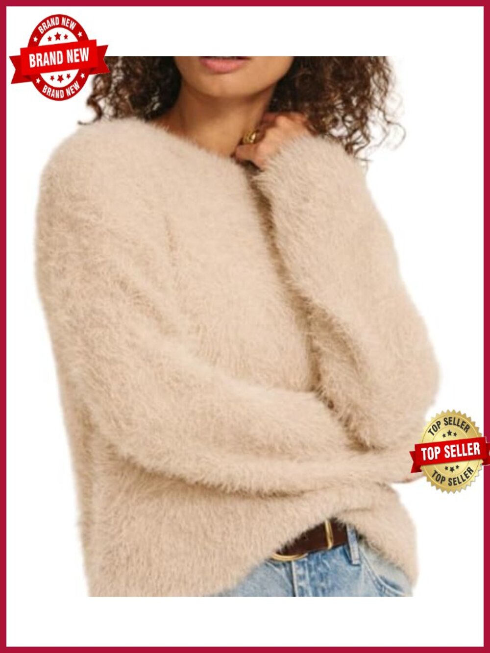 Fuzzy Crew Neck Long Sleeve Casual Pullover Sweater
